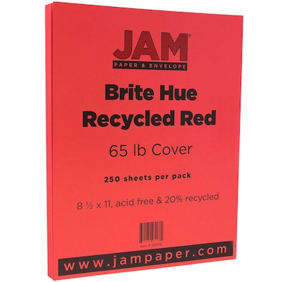 JAM Paper® Bright Color Cardstock, 8.5 x 11, 65lb Red Recycled, 250/ream (101378B)