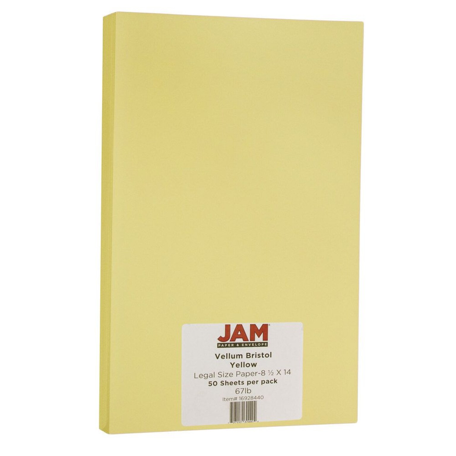 JAM Paper Vellum Bristol 67 lb. Cardstock Paper, 8.5 x 14, Yellow, 50 Sheets/Pack (16928440)