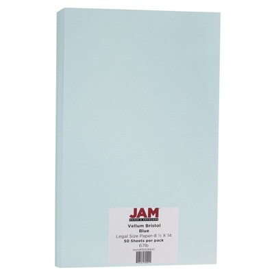 JAM Paper Vellum Bristol 67 lb. Cardstock Paper, 8.5" x 14", Blue, 50 Sheets/Pack (16928441)