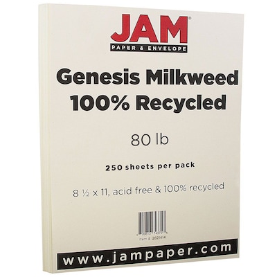 JAM Paper® Recycled Cardstock, 8.5 x 11, 80lb Milkweed Ivory, 250/ream (02821414B)