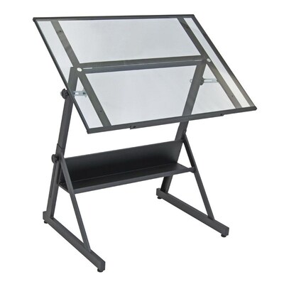 Studio Designs Solano 42 Height Adjustable Drafting Table, Black/Clear Glass (13346)