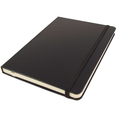 JAM Paper Hardcover Notebook with Elastic, Medium Journal, 5 x 7, Black, 100 Lined Sheets, Sold Individually (340526601)