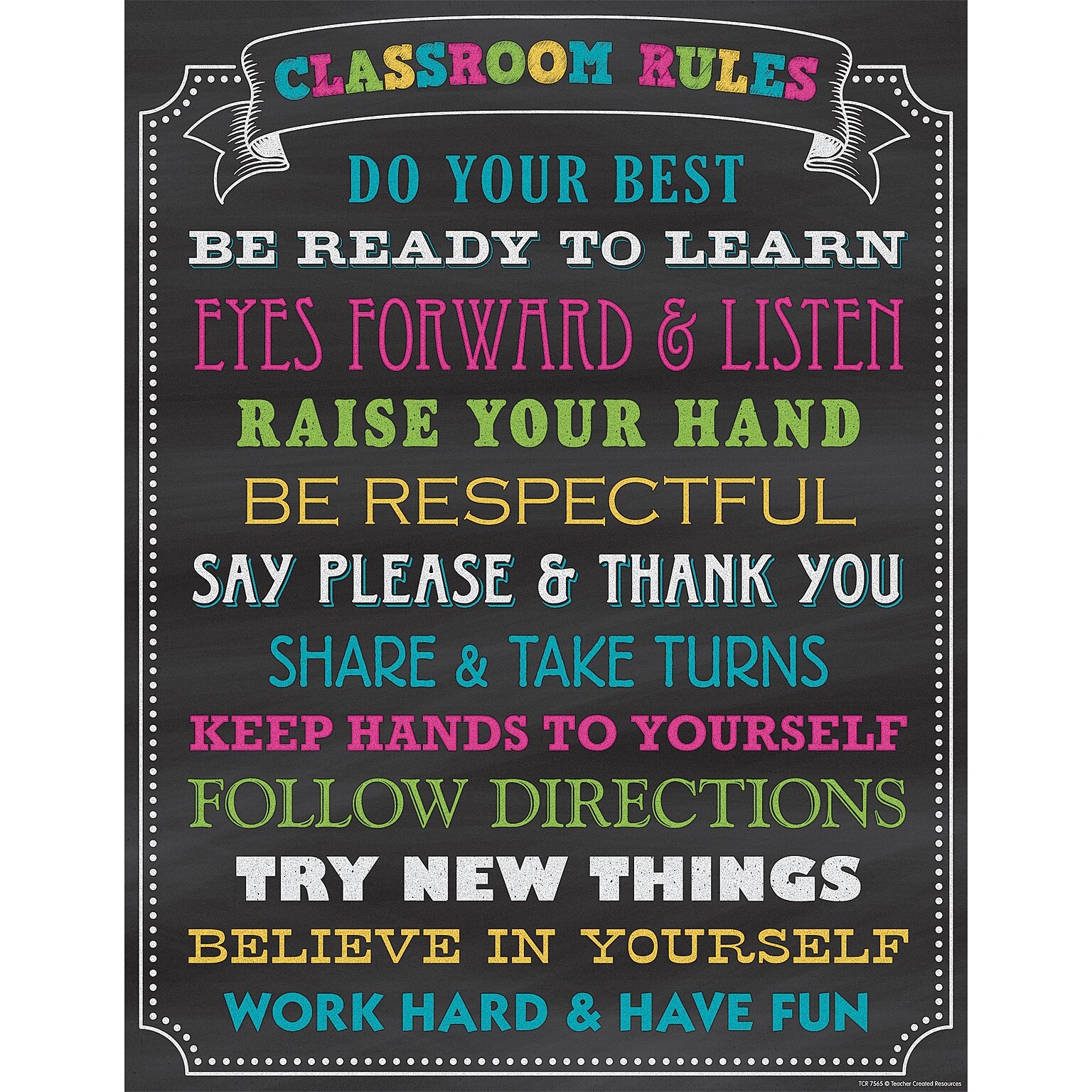 Teacher Created Resources 22 x 17 Chalkboard Brights Classroom Rules Chart (TCR7565)