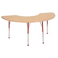 36”x72” Half Moon T-Mold Activity Table, Maple/Maple/Red/Standard Ball