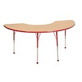 36”x72” Half Moon T-Mold Activity Table, Maple/Red/Toddler Ball