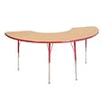36”x72” Half Moon T-Mold Activity Table, Maple/Red/Toddler Swivel