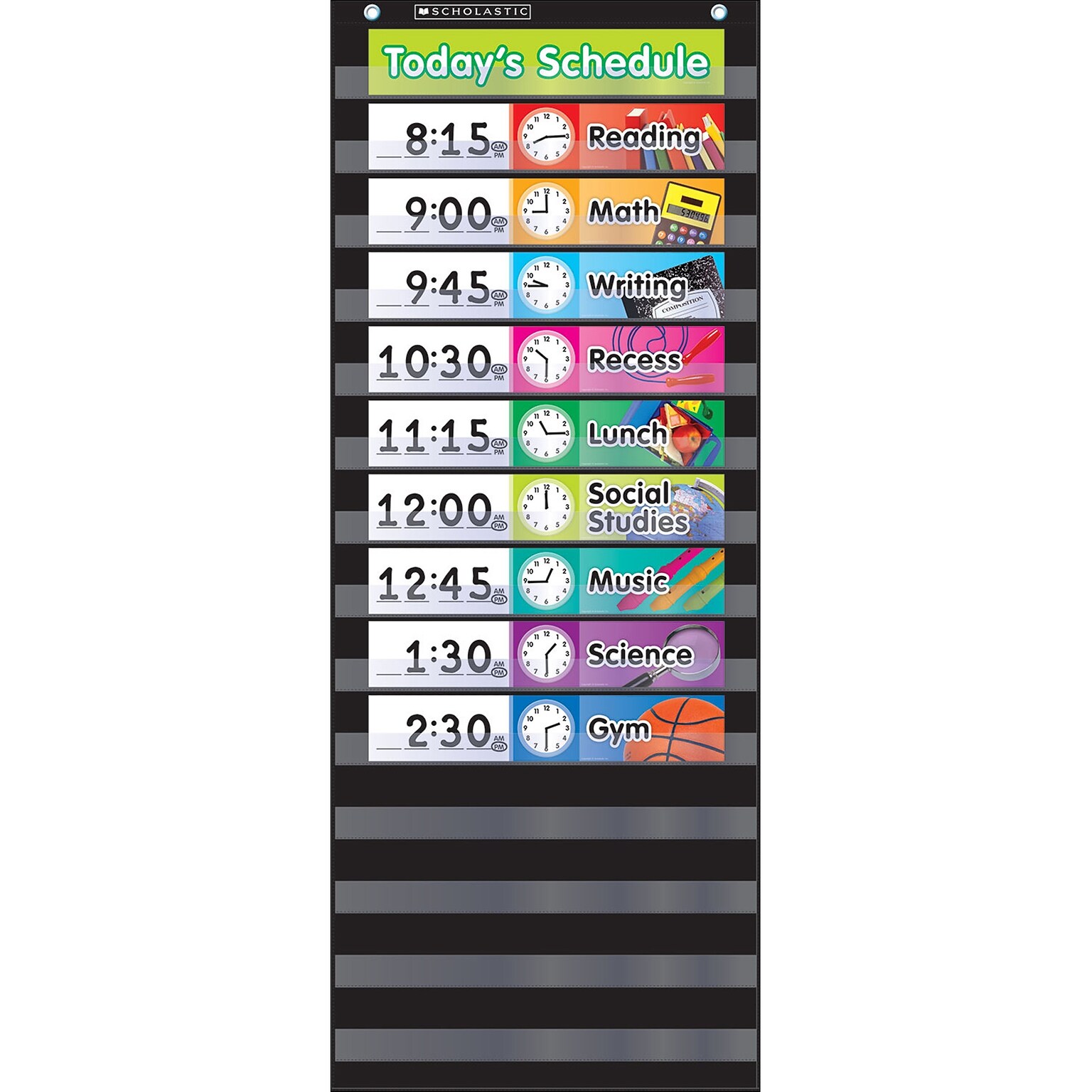 Scholastic Teaching Resources Daily Schedule Pocket Chart with Cards, Black, Ages 4-11 (SC-583865)