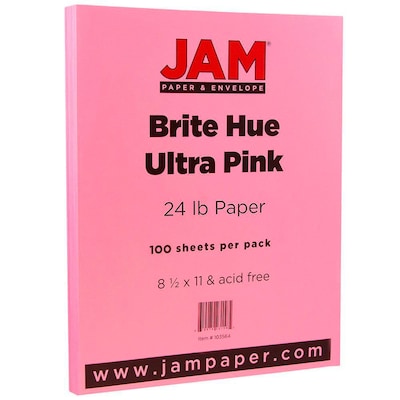 JAM Paper Smooth Colored 8.5 x 11 Copy Paper, 24 lbs., Ultra Pink, 100 Sheets/Pack (103564)