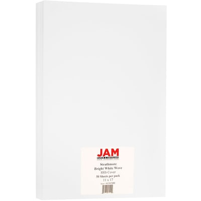 JAM Paper Strathmore 88 lb. Cardstock Paper, 11 x 17, Bright White, 50 Sheets/Pack (41747390)