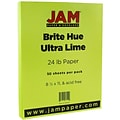 JAM Paper® Smooth Colored Paper, 24 lbs., 8.5 x 11, Ultra Lime Green, 50 Sheets/Pack (104034A)