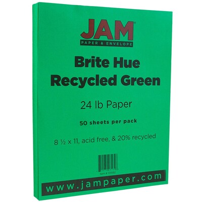JAM Paper® Smooth Colored Paper, 24 lbs., 8.5 x 11, Green Recycled, 50 Sheets/Pack (104083A)
