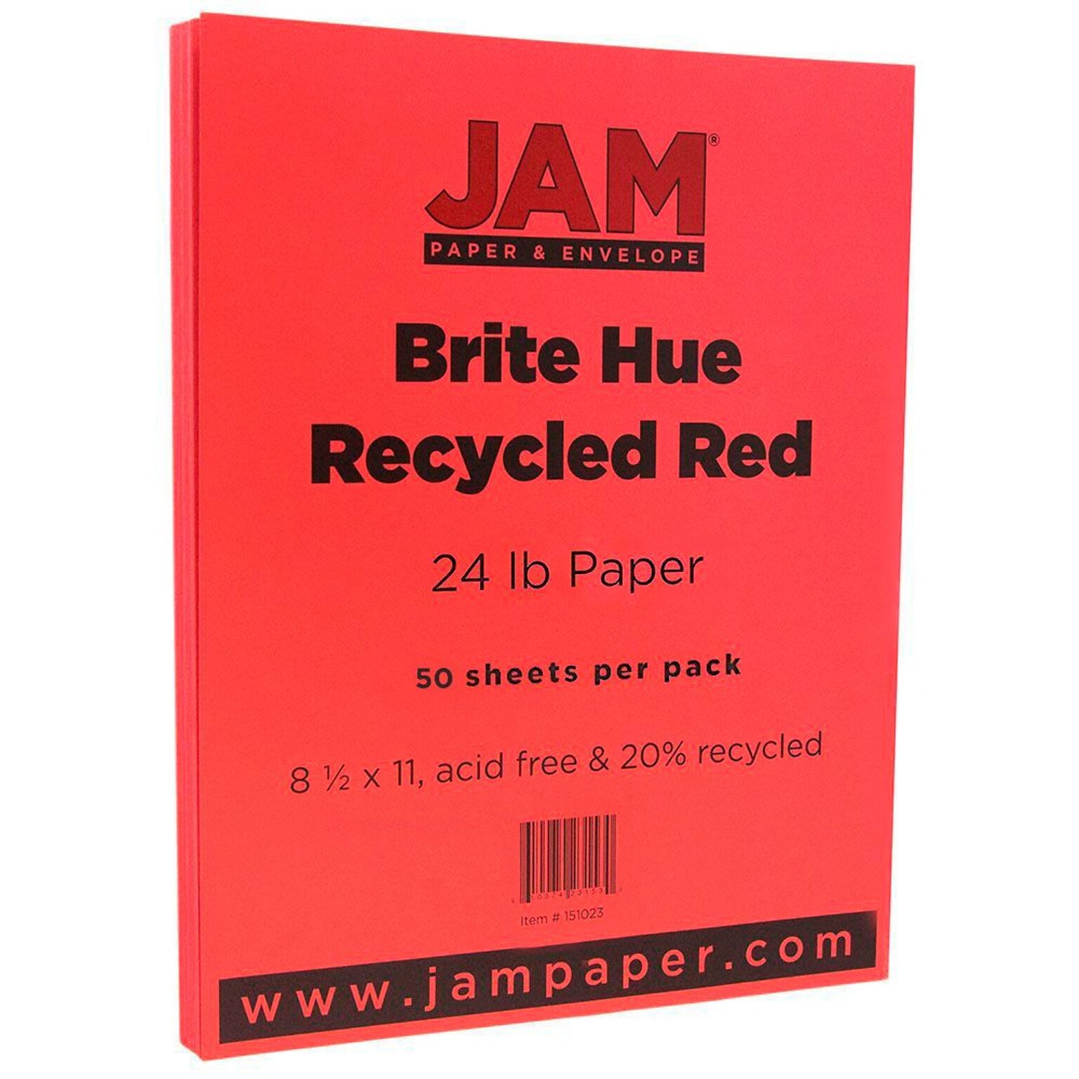 JAM Paper® Smooth Colored Paper, 24 lbs., 8.5 x 11, Red Recycled, 50 Sheets/Pack (151023A)