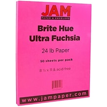 JAM Paper® Smooth Colored Paper, 24 lbs., 8.5 x 11, Ultra Fuchsia Pink, 50 Sheets/Pack (184931A)