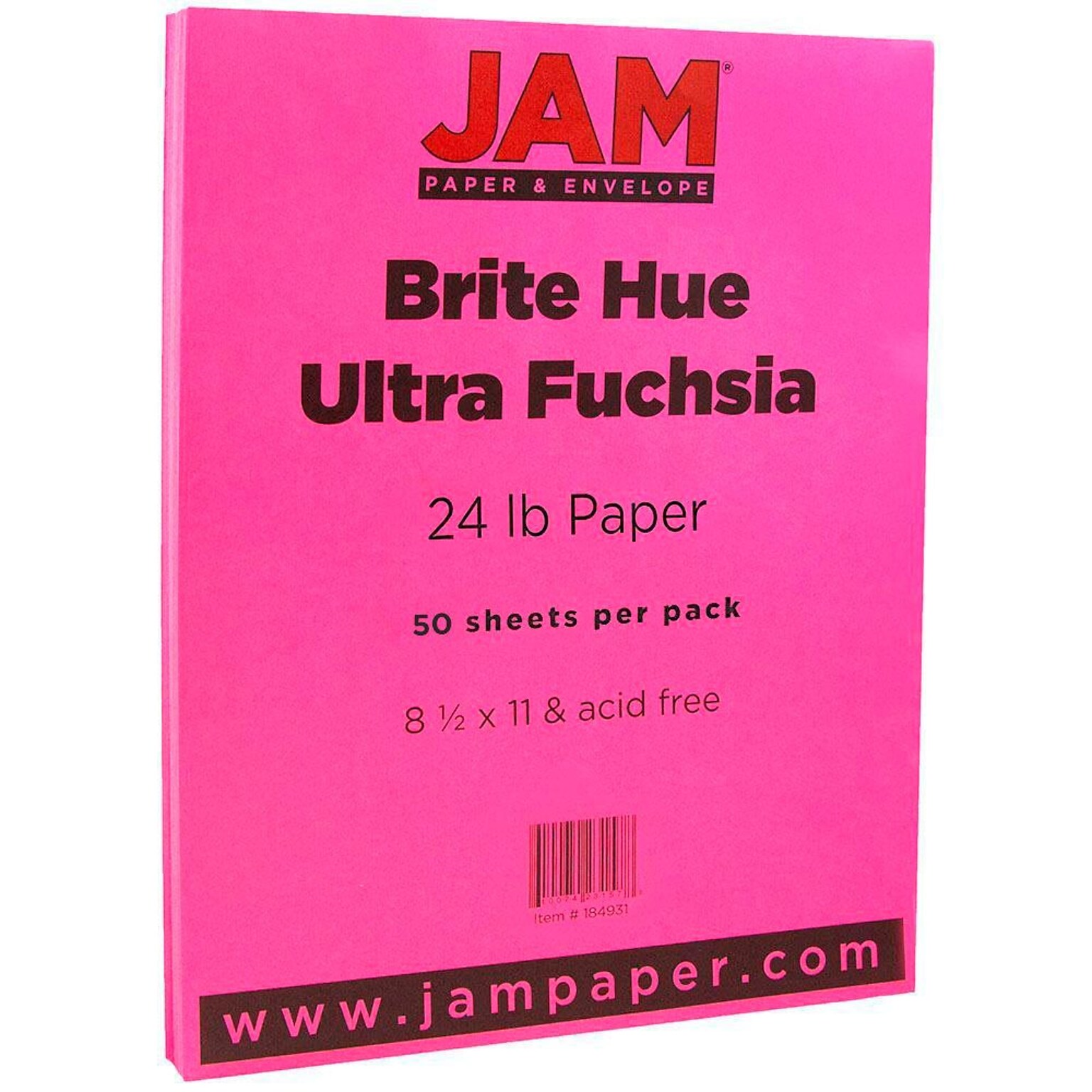 JAM Paper Smooth Colored 8.5 x 11 Copy Paper, 24 lbs., Ultra Fuchsia Pink, 50 Sheets/Pack (184931A)