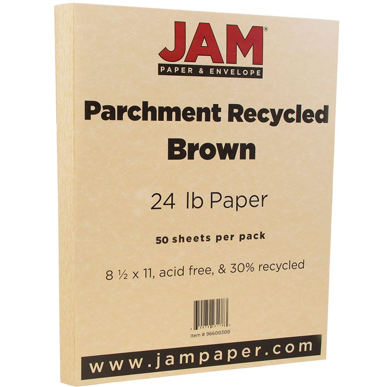 JAM Paper® Parchment Colored Paper, 24 lbs., 8.5 x 11, Brown Recycled, 50 Sheets/Pack (96600300A)