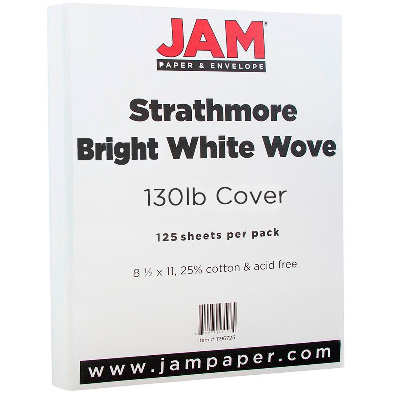 JAM Paper Strathmore 130 lb. Cardstock Paper, 8.5 x 11, Bright White, 125 Sheets/Ream (1196723B)