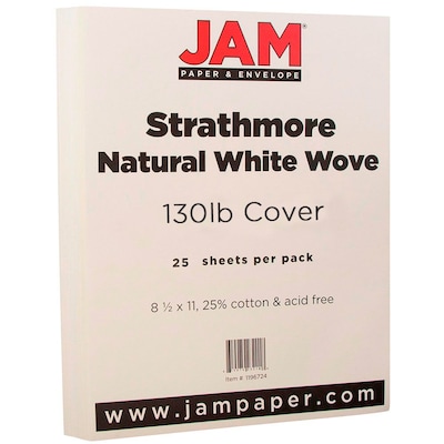 JAM Paper® Extra Heavy Stiff Strathmore Cardstock, 8.5 x 11, 130lb Natural White Wove, 25/pack (1196