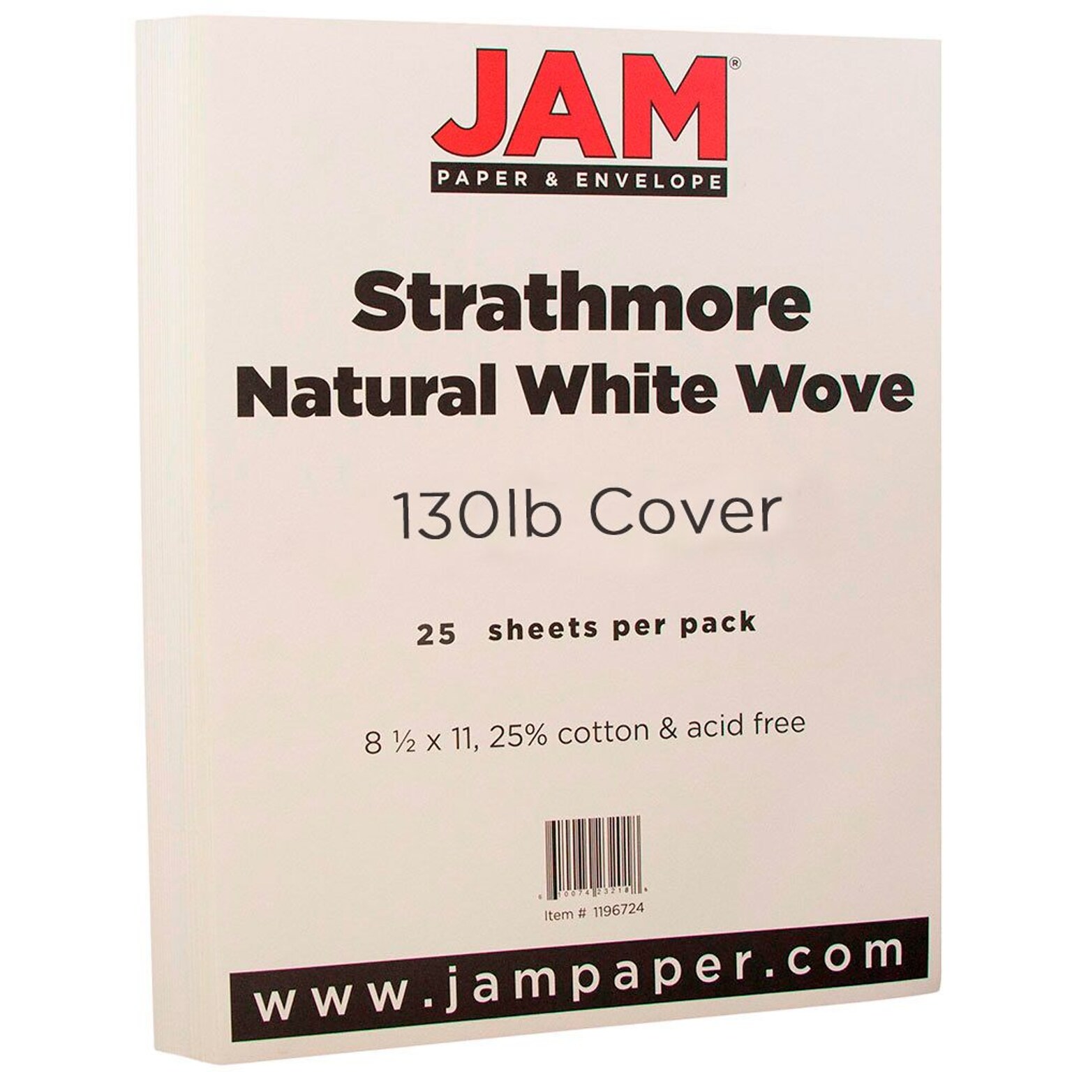 JAM Paper® Extra Heavy Stiff Strathmore Cardstock, 8.5 x 11, 130lb Natural White Wove, 25/pack (1196724)