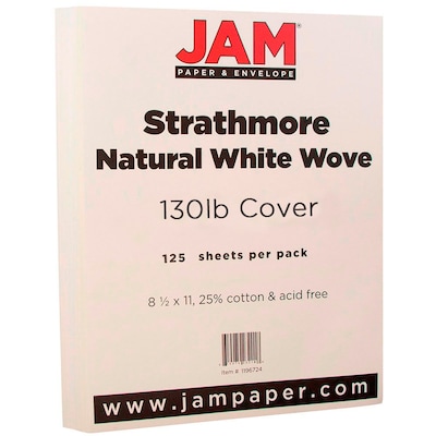 JAM Paper® Extra Heavy Stiff Strathmore Cardstock, 8.5 x 11, 130lb Strathmore Natural White Wove, 12