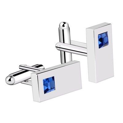 Zodaca Vintage Mens Silver Rectangle with Blue Diamond Wedding Party Birthday Gift Novelty Shirt Cufflinks (2177470)