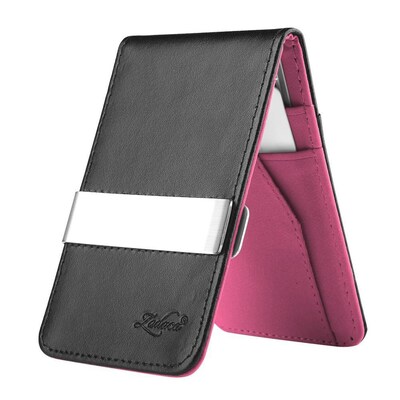 Zodaca Mens Faux Genuine Leather Silver Money Clip Slim Wallets ID Credit Card Holder - Black/Red (1885904)