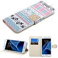 Insten Jumping Fishes Folio Leather Fabric Case w/stand/card slot/Diamond For Samsung Galaxy S7 - Pink/Blue (2208266)