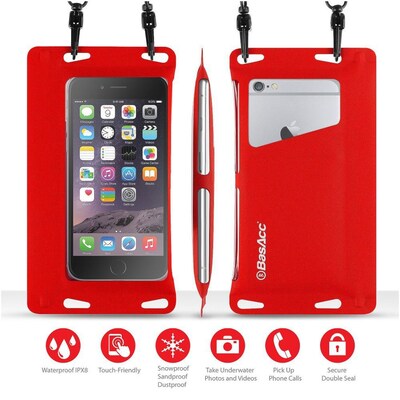 BasAcc IPX8 certified Waterproof Pouch Dry Bag Full Accessibility Carrying Case (Size: 6.5"x3.5") for Smartphone, Red (2211501)