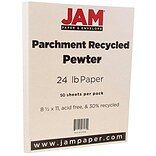 JAM Paper® Parchment 24lb Paper, 8.5 x 11, Pewter Gray Recycled, 50 Sheets/Pack (171118A)