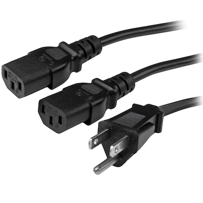 StarTech.com® PXT101Y10 9.84 NEMA 5-15P Male to IEC 60320 C13 Female Splitter Cable, Black