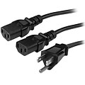 StarTech.com® PXT101Y10 9.84 NEMA 5-15P Male to IEC 60320 C13 Female Splitter Cable, Black