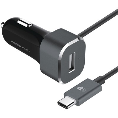 Press Play PpUSBc1ca/ Black/Gray Single-port Fixed Cable USB-C™ Car Charger
