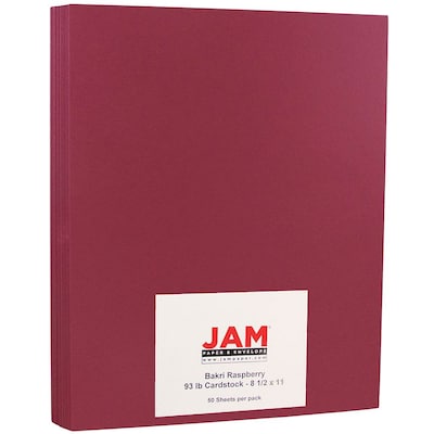 JAM Paper® Matte Cardstock, 8.5 x 11, 93lb Bakri Raspberry, 50/pack (64426896)