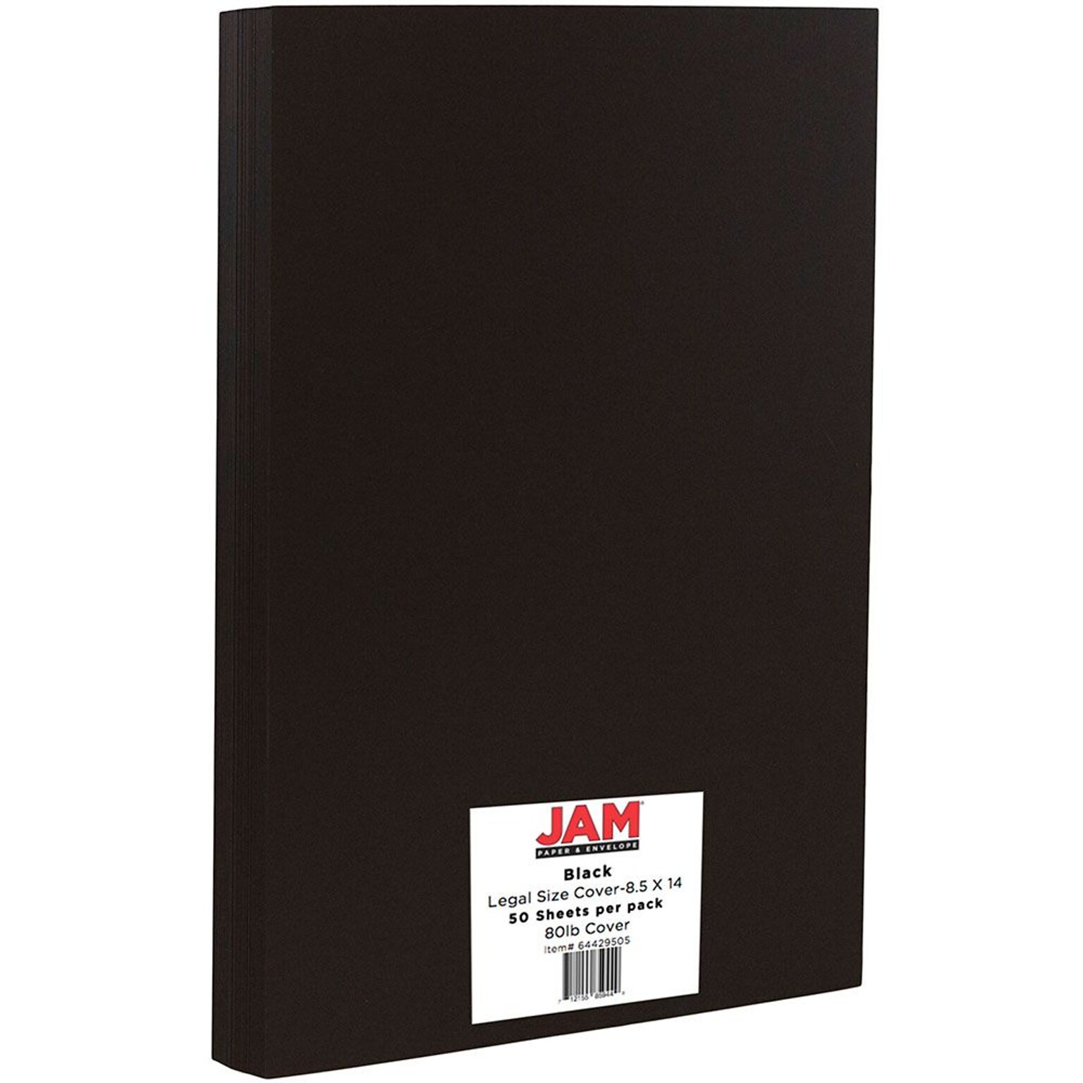 JAM Paper 80 lb. Cardstock Paper, 8.5" x 14", Black, 50 Sheets/Pack