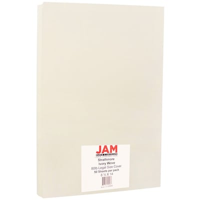 JAM Paper Strathmore 80 lb. Cardstock Paper, 8.5 x 14, Ivory White Wove, 50 Sheets/Pack (17428906)