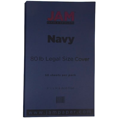 JAM Paper 80 lb. Cardstock Paper, 8.5 x 14, Navy Blue, 50 Sheets/Pack (64429515)