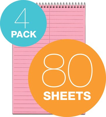 TOPS Prism Steno Pads, 6" x 9", Gregg, Pink, 80 Sheets/Pad, 4 Pads/Pack (TOP 80254)