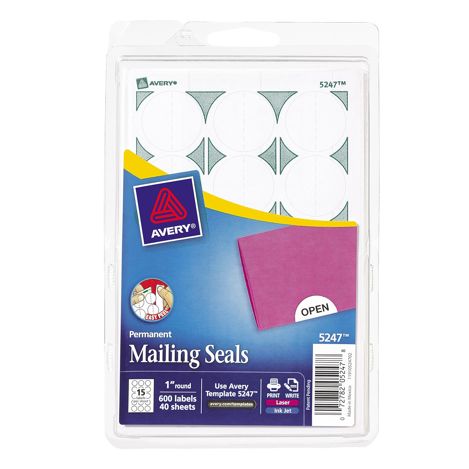 Avery Print-or-Write Laser/Inkjet Mailing Seals, 1 Diameter, White, 600 Labels Per Pack (13928/5247)