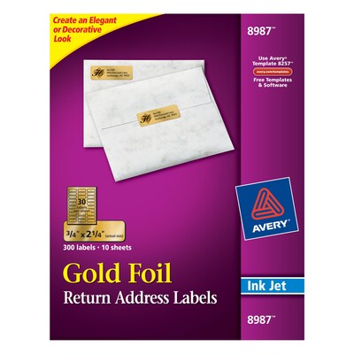 Avery Address Laser/Inkjet Label, 3/4 x 2-1/4, Gold, 30 Labels/Sheet, 1 Sheets/Pack (08987)