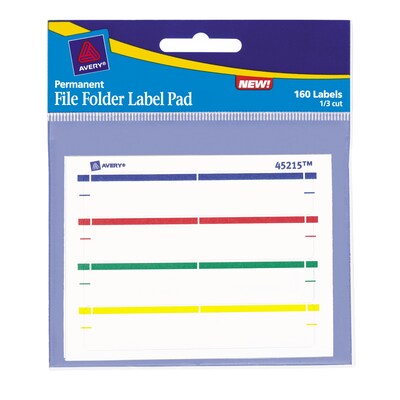 Avery File Folder Label Pad, Top Bar Assorted Colors, 2/3 x 3 7/16, 160/Pk