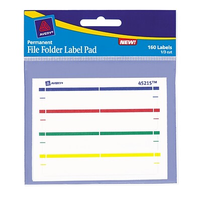Avery File Folder Label Pad, Top Bar Assorted Colors, 2/3 x 3 7/16, 160/Pk