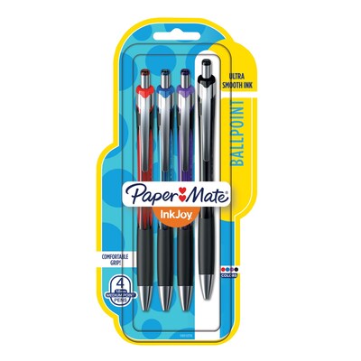 Paper Mate InkJoy 550 RT Retractable Ballpoint Pen, Medium Point 1.0mm, Assorted Colors, 4/pk (1803509)