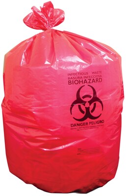 Heritage Healthcare Printed Biohazard Liner 33x39, 1.3Mil, 150 ct, Flat Pack, Red
