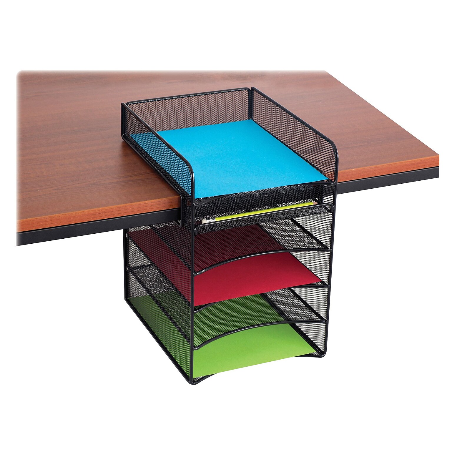 Safco Onyx Stackable Horizontal Hanging Desk Storage, Black Mesh (3240BL)