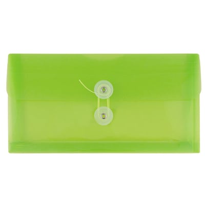 JAM Paper® #10 Plastic Envelopes with Button and String Tie Closure, 5 1/4 x 10, Lime Green Poly. 12