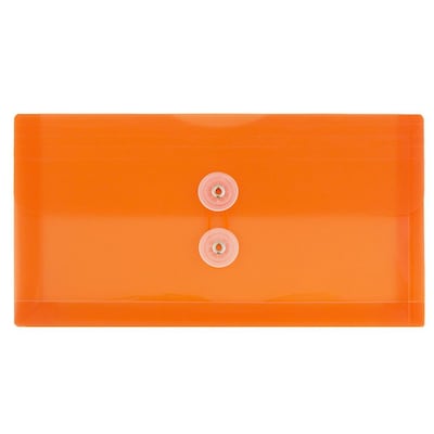 JAM Paper® #10 Plastic Envelopes with Button and String Tie Closure, 5 1/4 x 10, Orange Poly, 12/pac