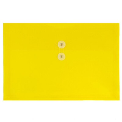 JAM Paper® Plastic Envelopes with Button and String Tie Closure, Legal Booklet, 9.75 x 14.5, Yellow