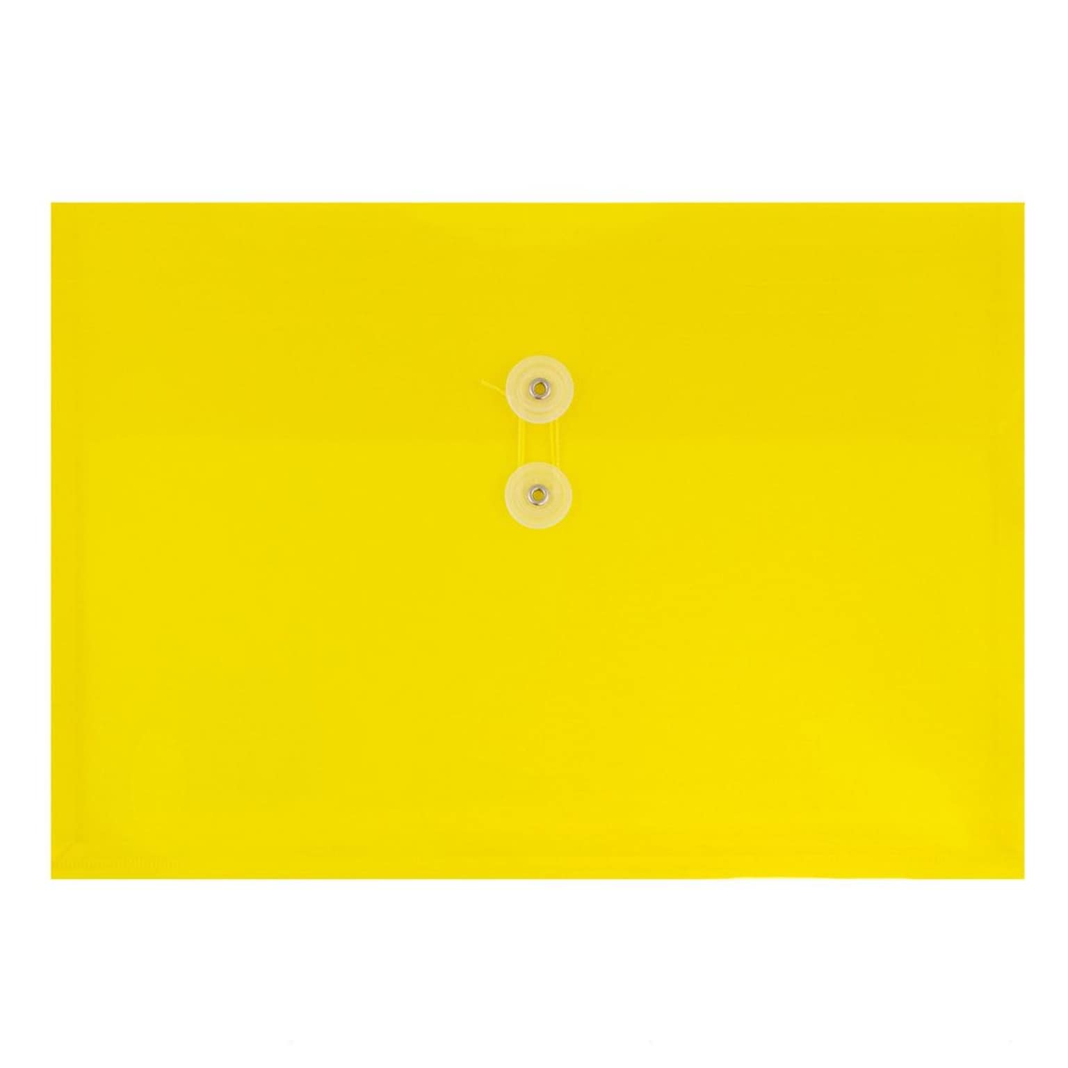JAM Paper® Plastic Envelopes with Button and String Tie Closure, Letter Booklet, 9.75 x 13, Yellow, 12/Pack (218B1YE)