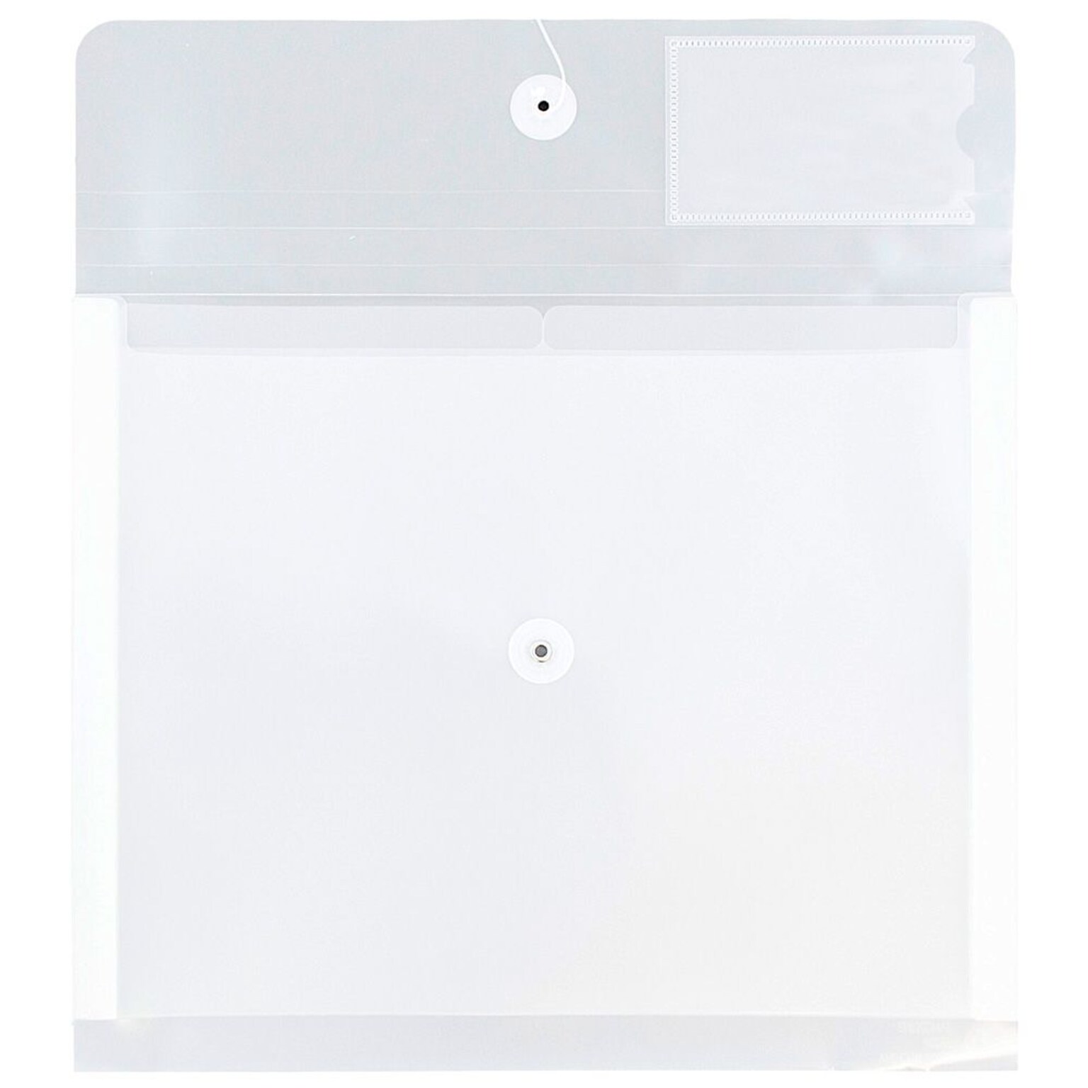 JAM Paper® Plastic 2 Divider Envelopes, Button String Tie Closure, Letter Booklet, 10.5 x 11.75 x1.5, Clear Poly, 12/pk (JSF228)