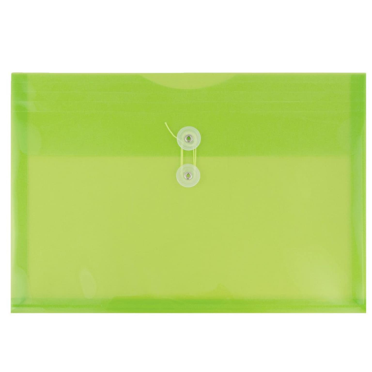 JAM Paper® Plastic Envelopes with Button and String Tie Closure, Letter Booklet, 9.75 x 13, Lime Green Poly, 12/pack (218B1LI)