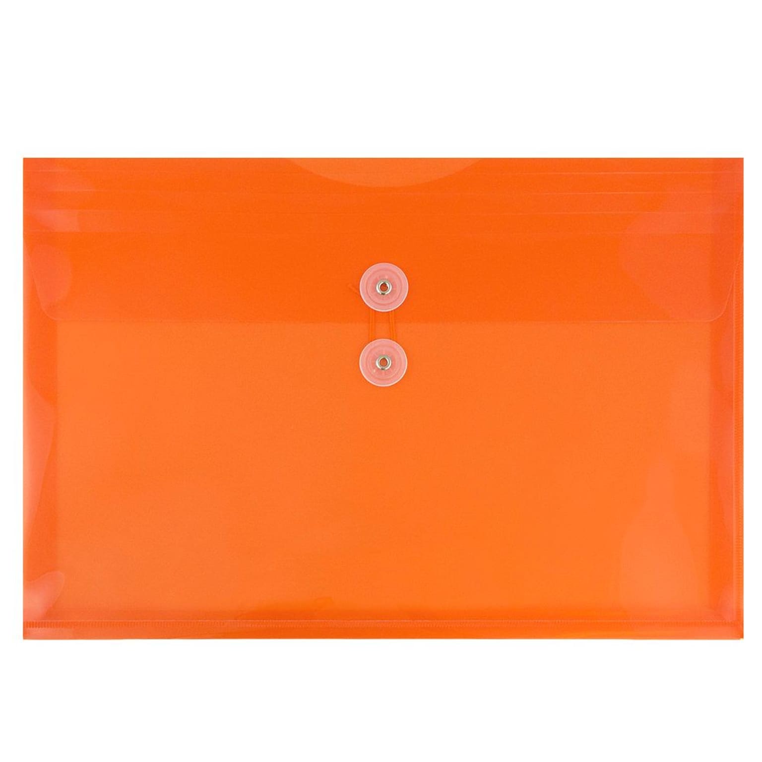 JAM Paper® Plastic Envelopes with Button and String Tie Closure, Letter Booklet, 9.75 x 13, Orange Poly, 12/pack (218B1OR)
